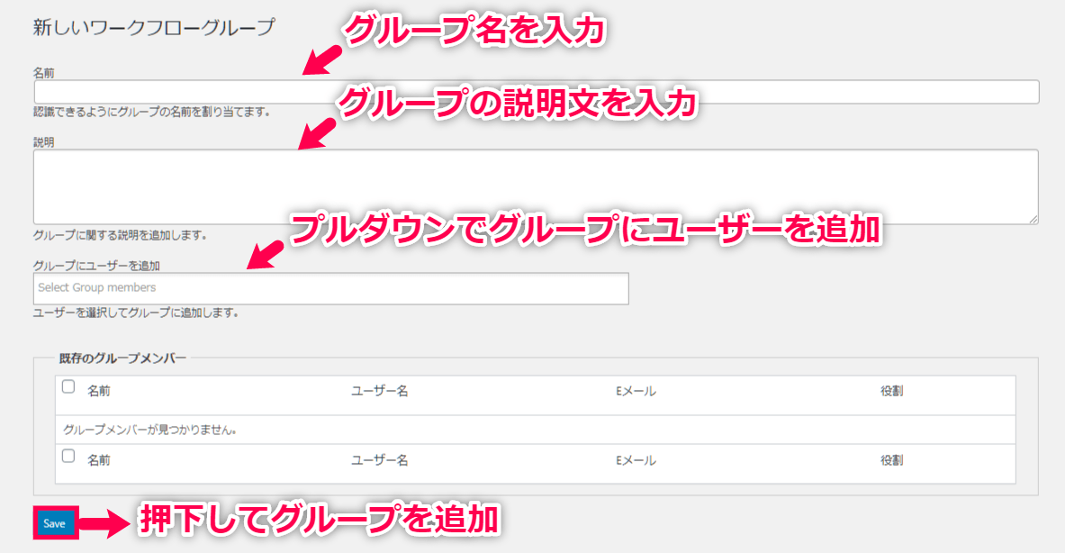 Oasis Workflow Groups 使い方（２グループの作成方法　各項目を入力）